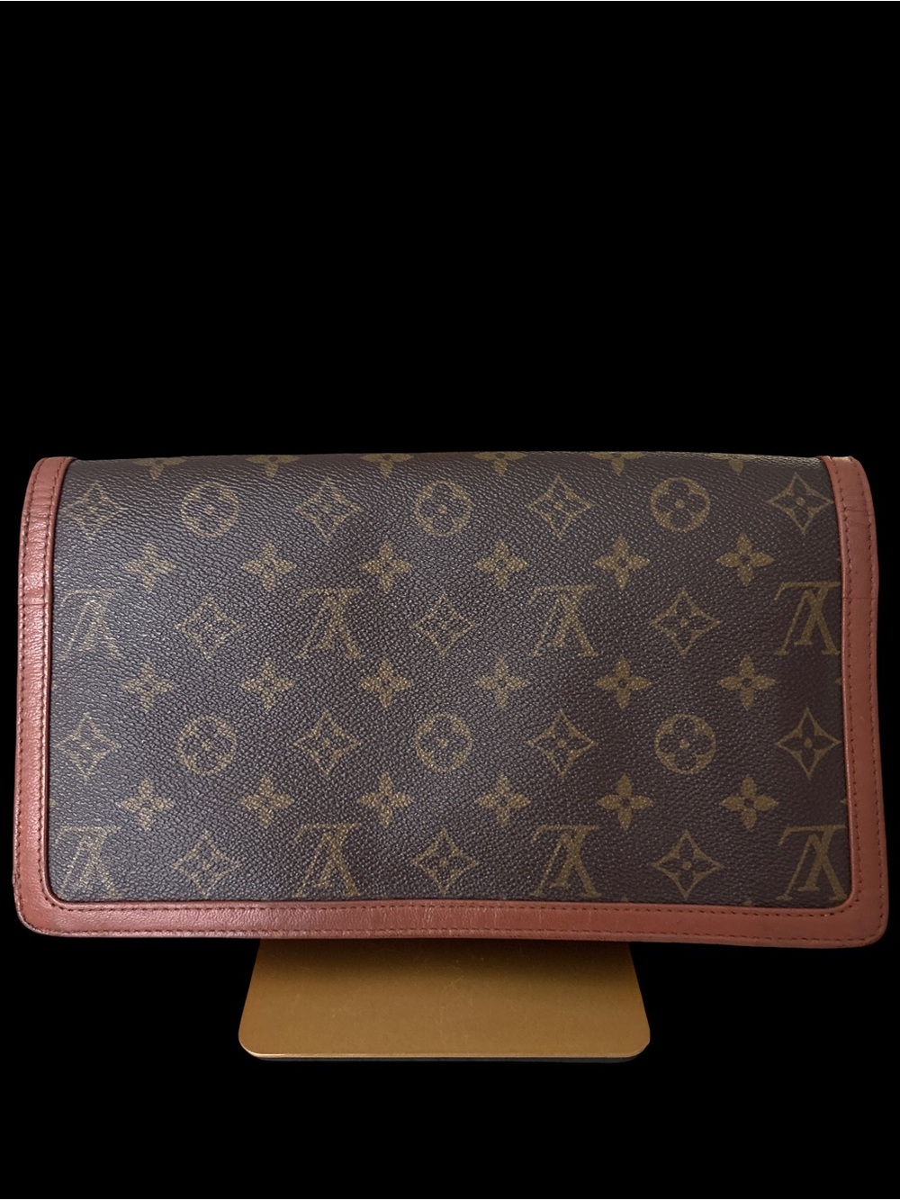 Louis Vuitton Monogram Foldover Clutch in Brown & Tan Leather Trim - Picture 2 of 10